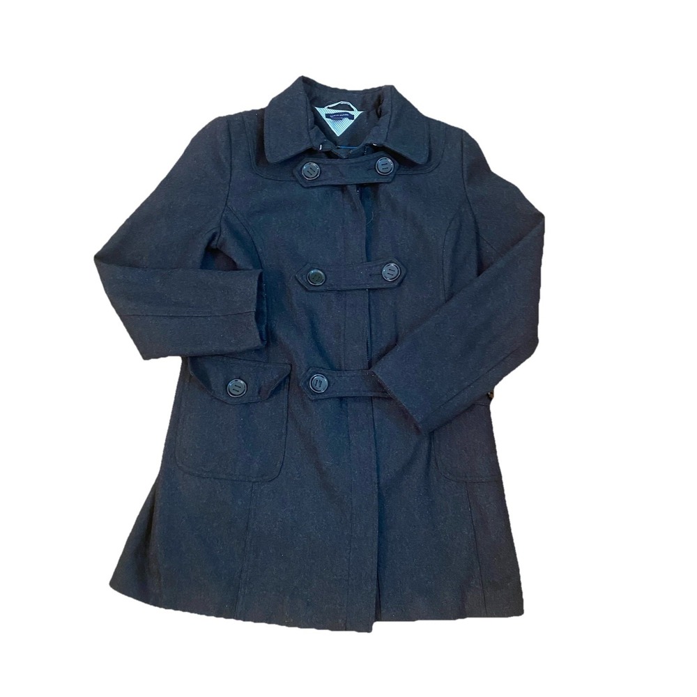 Tommy Hilfiger Pea Coat Sz M  Black Wool Blend Double Breasted‎ Lined Women's